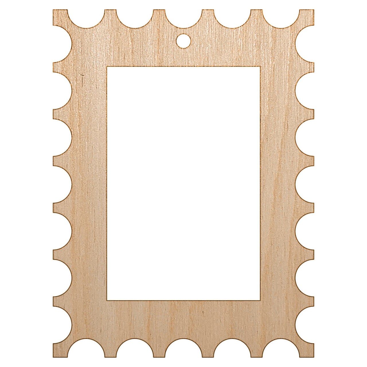 Postage Stamp Border Unfinished Craft Wood Holiday Christmas Tree DIY Pre-Drilled Ornament